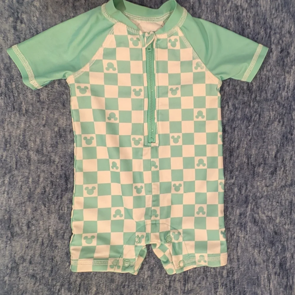 Disney 6-9M Aqua and White Kids Swim Rashguard